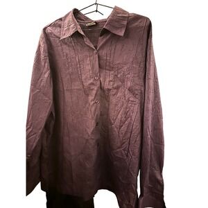 1X Southern Lady Womens Purple Textured Button Up Shirt Long Sleeve Collared Top